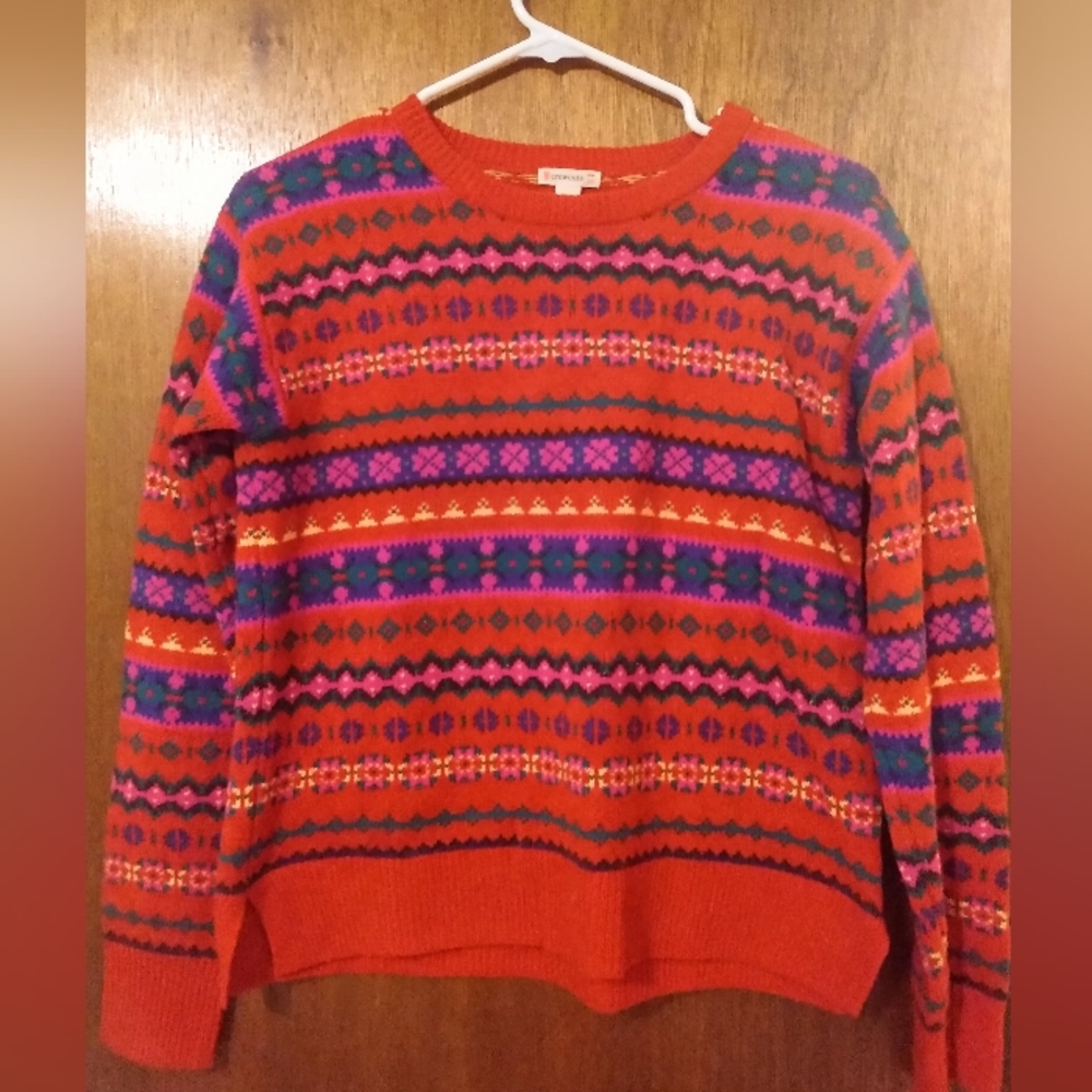 Kid's Red Patterned J. Crew Crewcuts Holiday Fair Isle Crew Neck Sweater Size 16